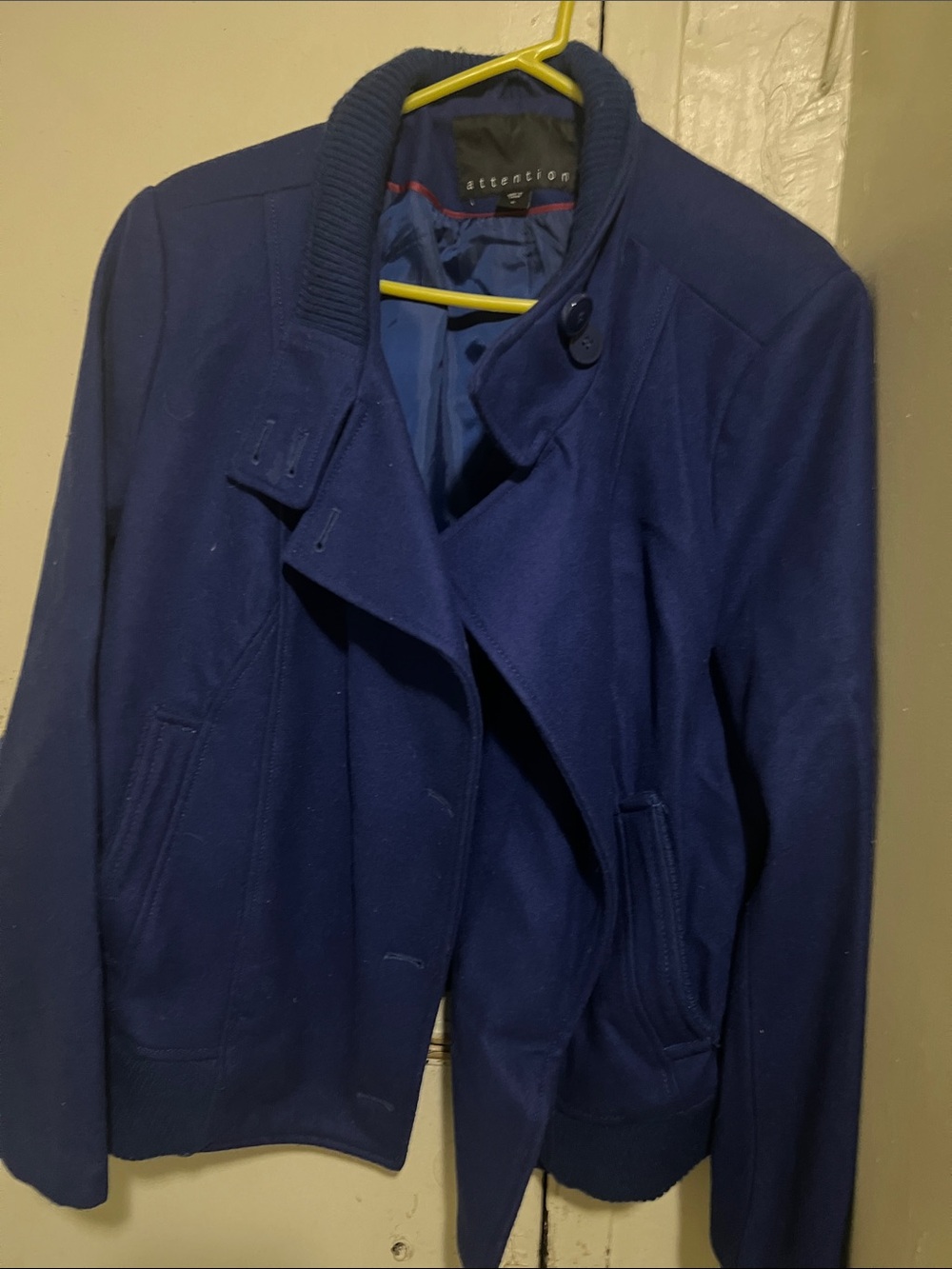 Women Attention Navy Blue Wool-Blend Bomber Jacket